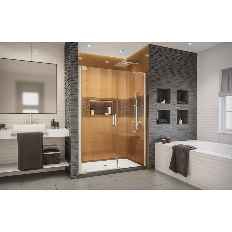 DreamLine Elegance-LS 56 - 58 inch W x 72 inch H Frameless Pivot Shower Door in Brushed Nickel, Brushed Nickel, 58"