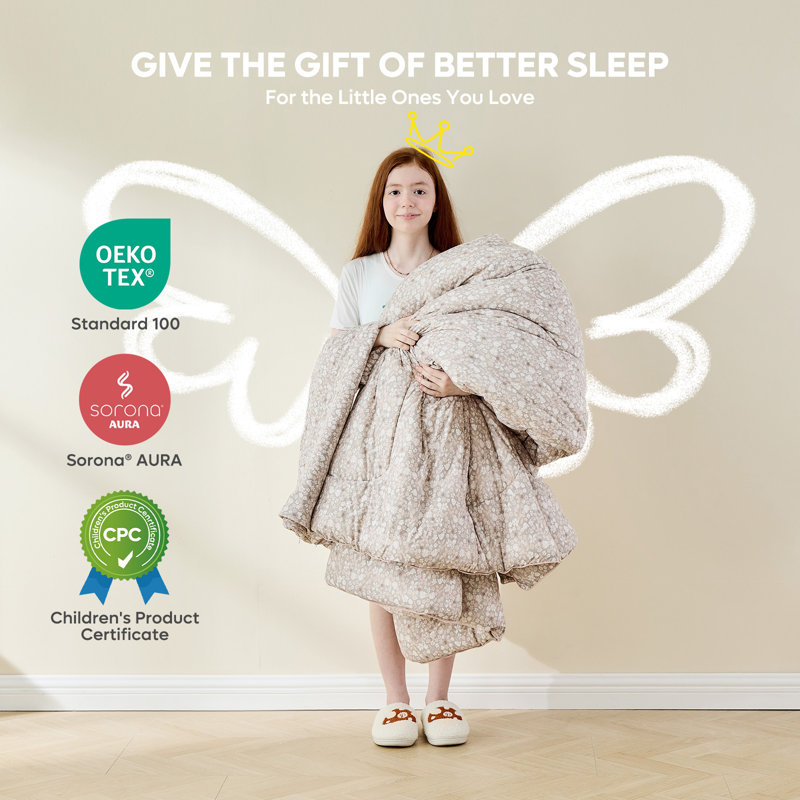 Bestier Twin Kids Comforter Set – 2 Pcs All-Season Bedding with Skin-Friendly Lightweight Quilt & Pillowcase					, Beige