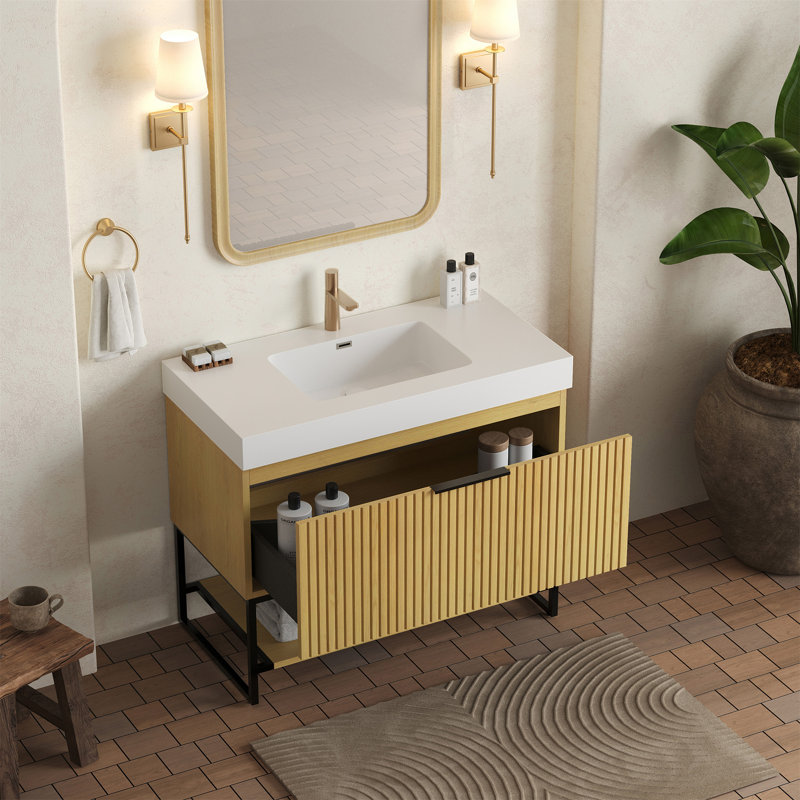 Meuble-lavabo de salle de bain 36 po YOLAN, Chêne, Blanc, 36"