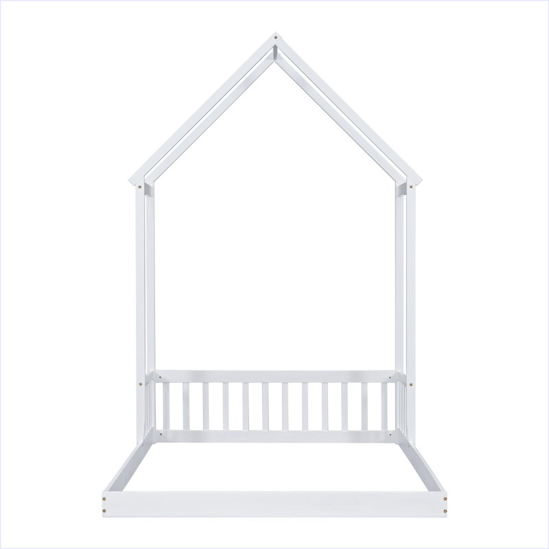 Lit de plancher avec garde-corps pour tête de lit, Blanc, Double