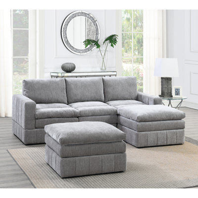 Canapé modulaire 5 pièces de couleur graphite, coussin triple couche, siège gris contemporain de conception moderne, structure en bois
