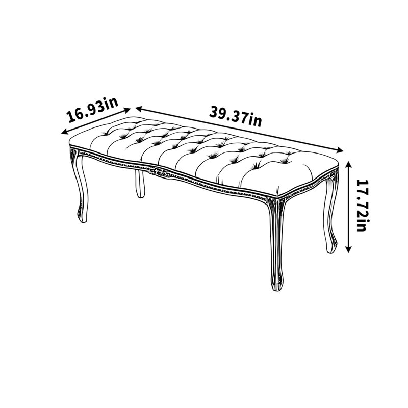 Tabouret en flanelle de bois massif, H 17,72 po x l 39,37 po x P 16,93 po