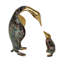 Ensemble de figurines de pingouins (parent et bébé) en aluminium moulé, doré, marron et turquoise, 25 cm de hauteur