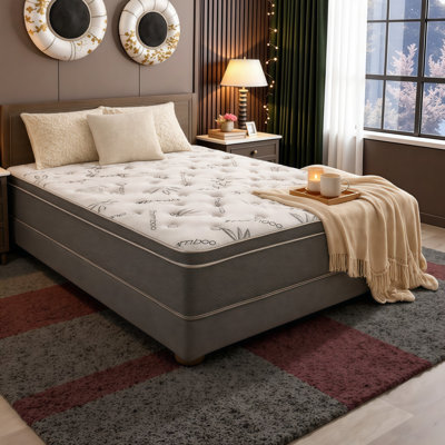 Matelas hybride en bambou LUMERIS 25 cm (10 po) avec ressorts ensachés sur tout le pourtour, mousse respirante et ressorts, isolation des mouvements, compatible avec les sommiers articulés