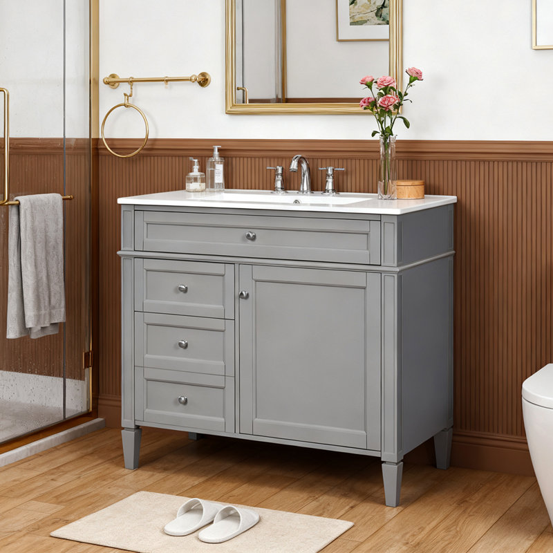 Meuble-lavabo simple 36 po à 2 tiroirs avec comptoir escamotable