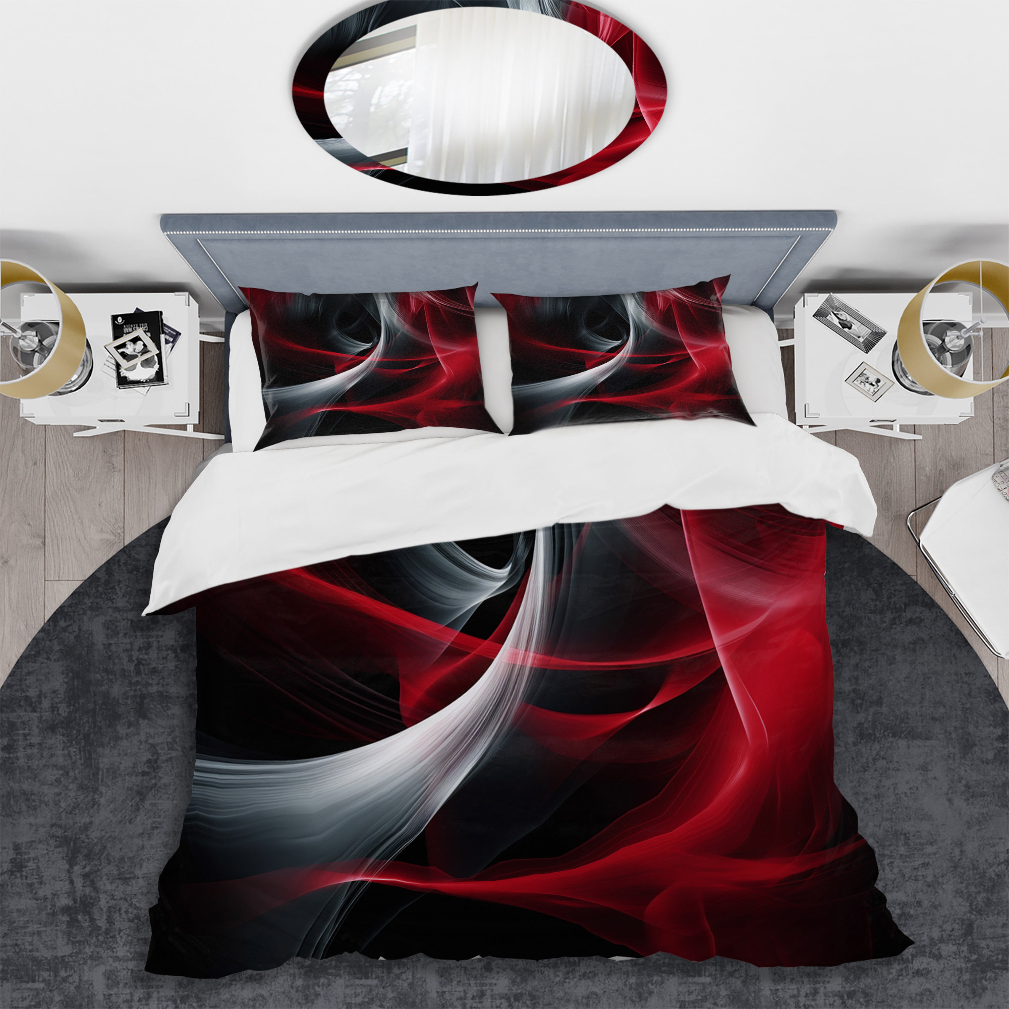 Design Art Ensemble de housse de couette rouge et noir Contemplative