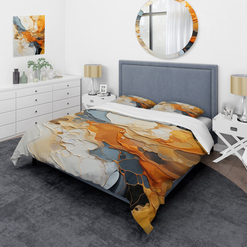 Ensemble de housse de couette en microfibre / polyester orange et orange, Housse de couette pour très grand lit et 2 très