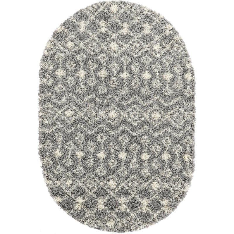 Tapis à poil long gris treillis Griego, Ovale 5 pi 3 po x 8 pi
