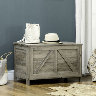 30" Gray Lift Top Storage Trunk With Hinge - For Bedroom, Entryway, Living Room