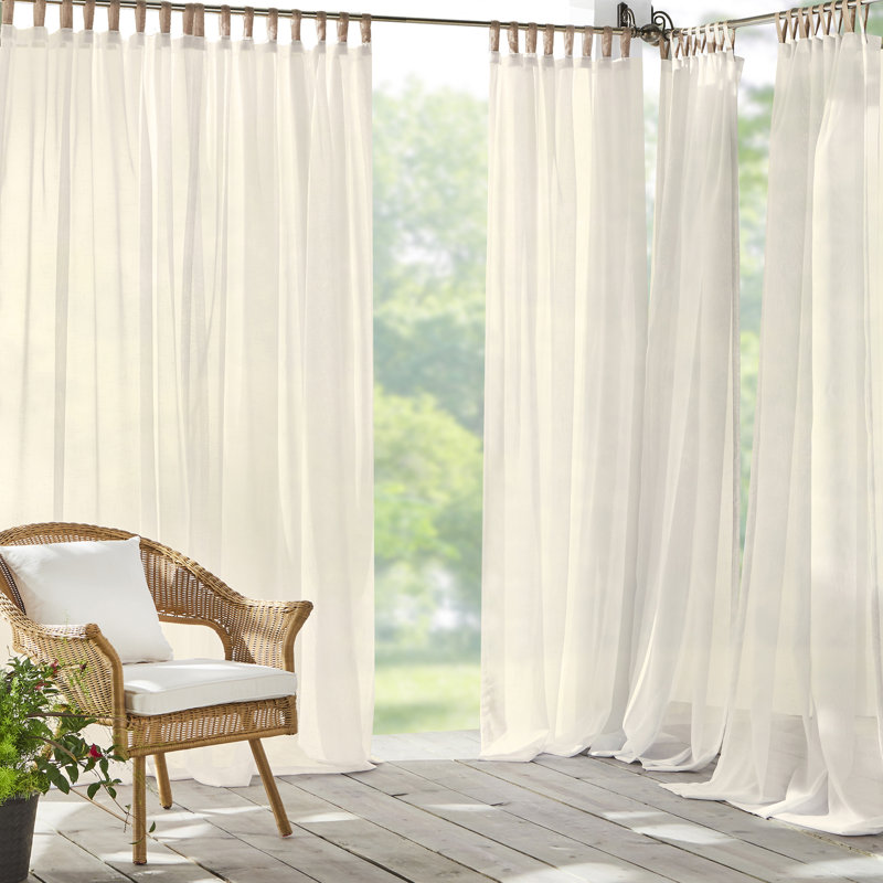 Janig Solid Sheer Tab Top Single Indoor/Outdoor Curtain Panel, 52"W x 95"L, Ivory