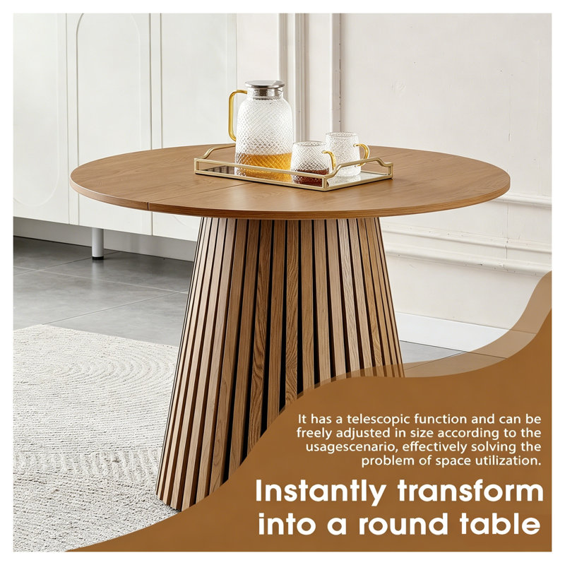 Table de salle à manger extensible ovale en bois naturel avec structure en panneau de fibres à densité moyenne