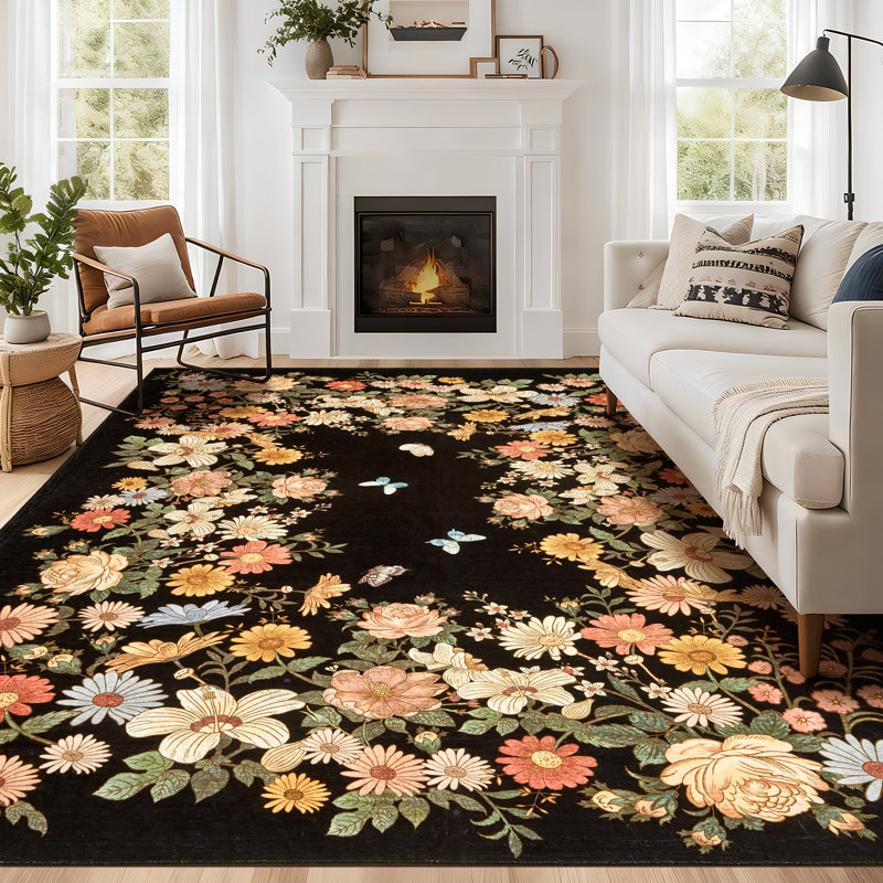 Tapis floral lavable 5 pi x 7 pi Garvee, Rectangle 5 pi x 7 pi