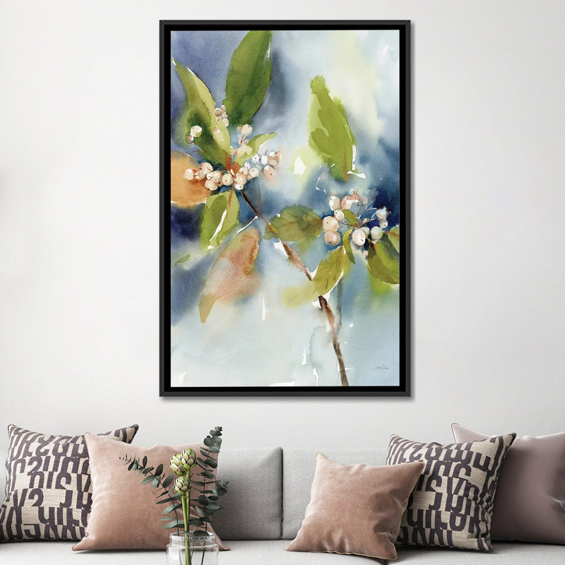 Winter Berries - Wall Art Print - Wrapped Canvas, 60" H x 40" W, Framed Print without Mat, Black