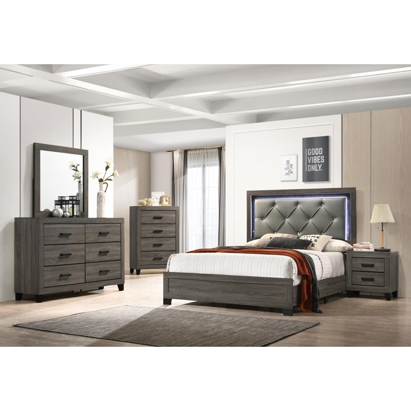 Gray Led Queen Bed, Queen