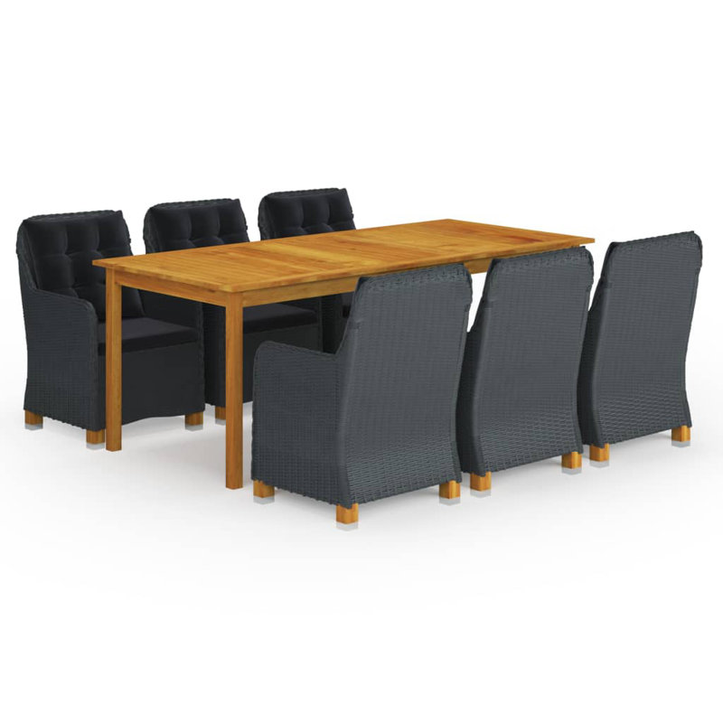 7 Piece Patio Dining Set, Dark Gray, 35.4" W x 59.1" L x 29.1" H