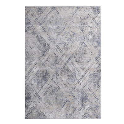 LOOM & LUXE Collection 5X7 Blue/Geometric Non-Shedding Living Room Bedroom Dining Home Office Stylish And Stain Resistant Area Rug