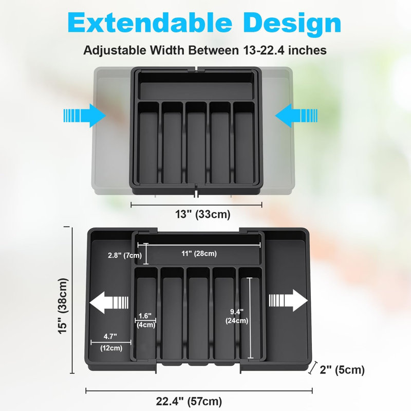 Barthelmess Plastic Rectangle Chest / Box Expandable Kitchen Drawer Organiser Cutlery Tray, Black