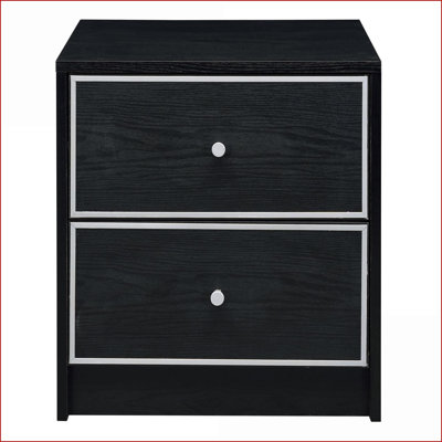 Table de chevet moderne à 2 tiroirs noire et argentée