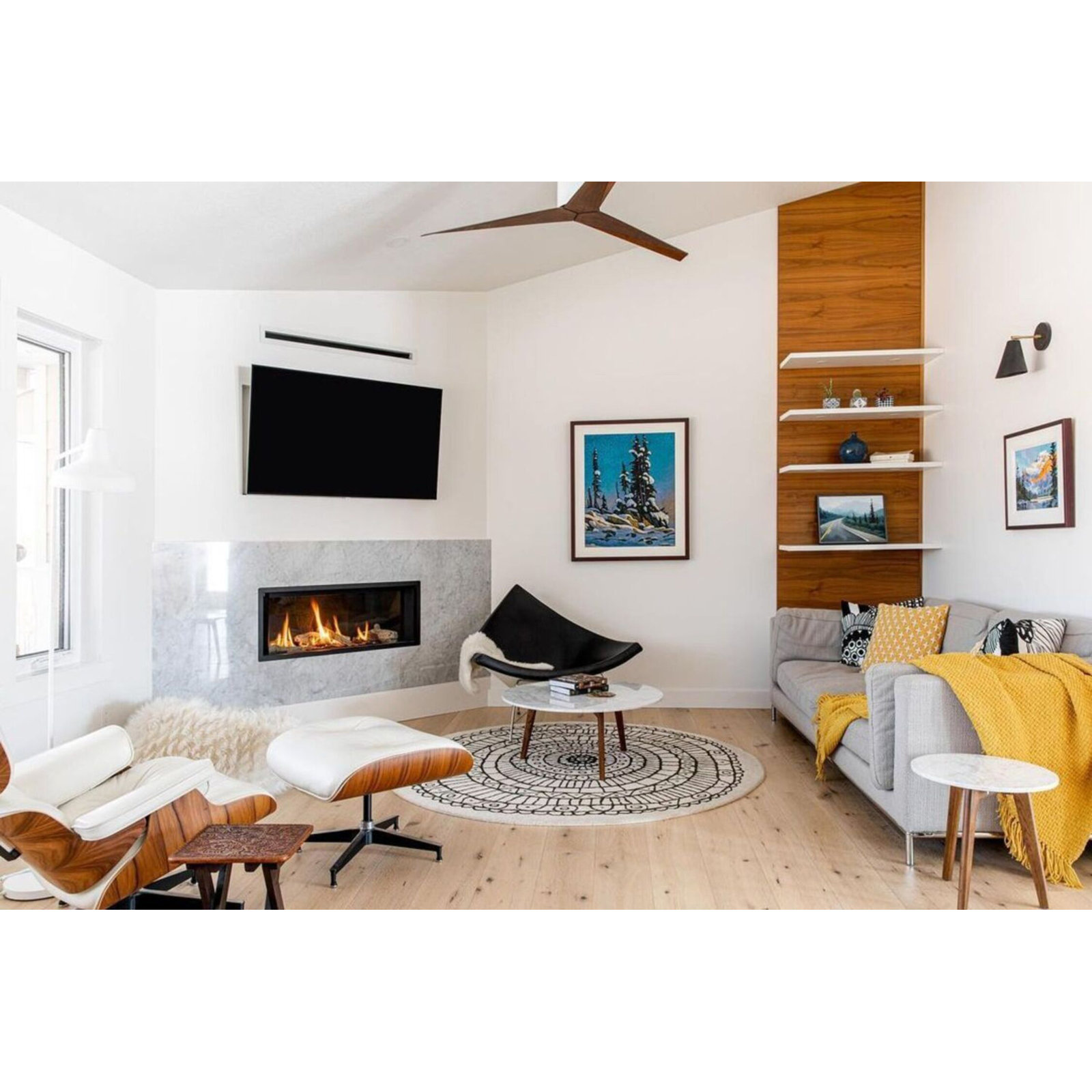 56'' 3 Blade Ceiling Fan, Walnut Tone, Gloss White