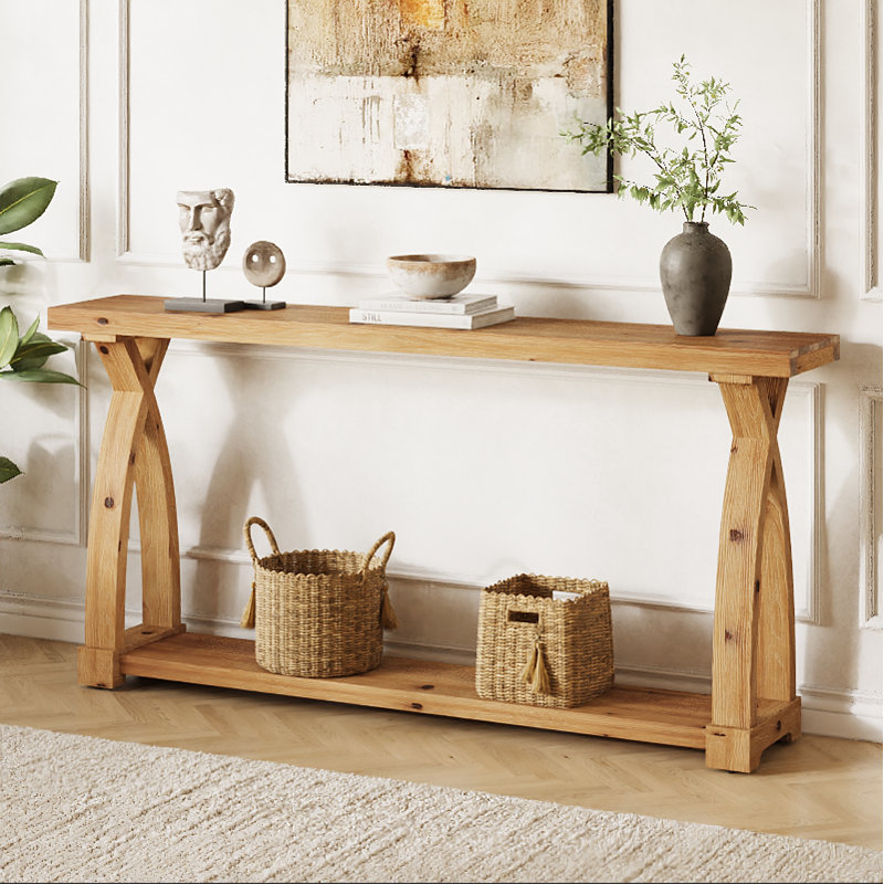 Console en bois massif de 63 po, Light Brown