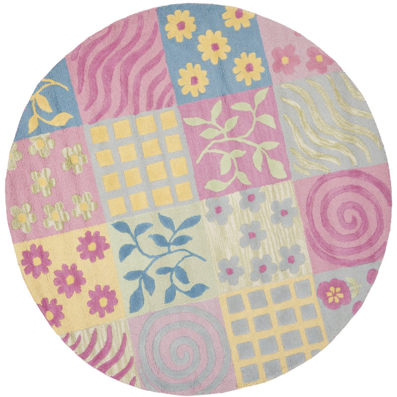 Tapis jaune / rose / bleu / gris / vert Claro, Rond 6 pi