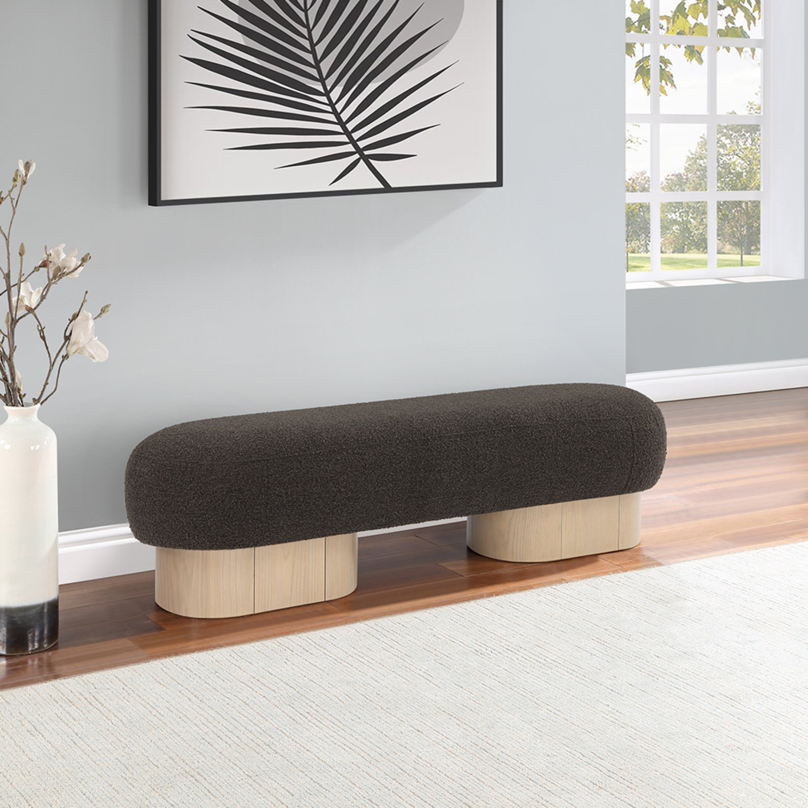 Denyer 61" Bedroom Bench, Light Oak, Brown