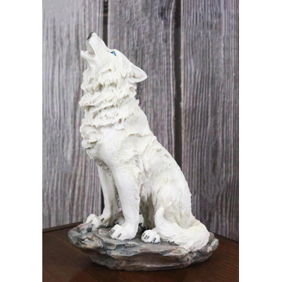 Winter Woodlands Tundra Snow White Albino Wolf Howling At The Moon Figurine