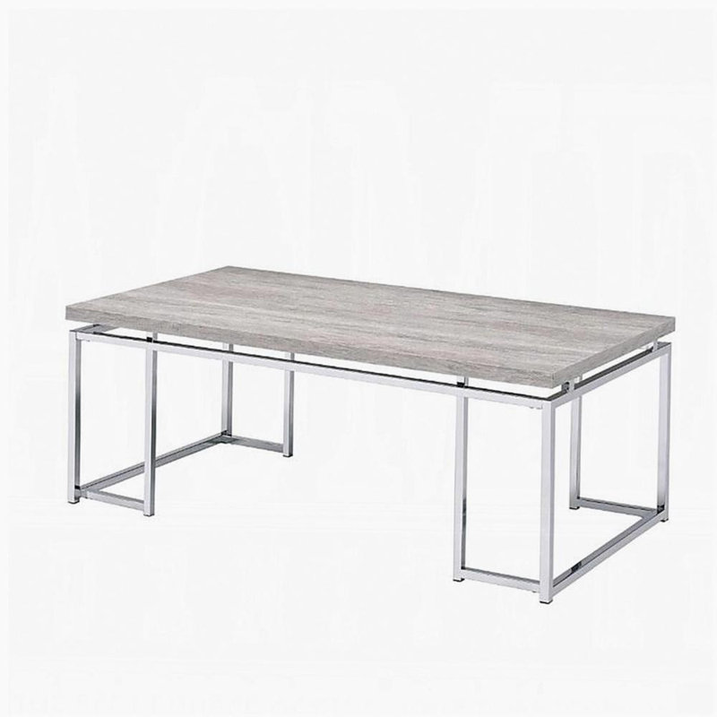 Table basse en chêne naturel et chrome avec base en métal