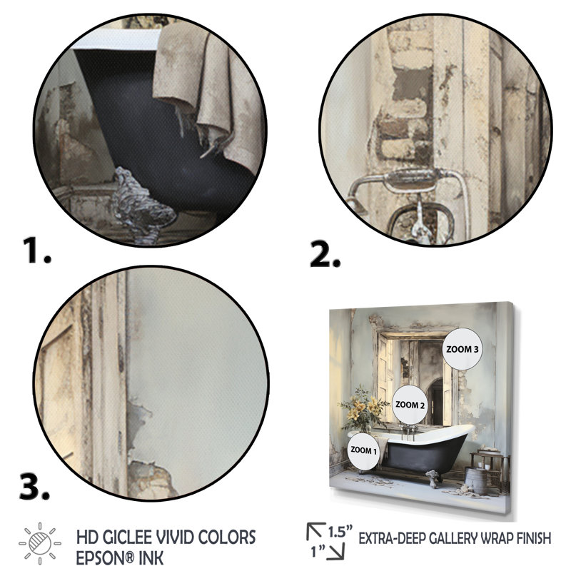 Bath, monochrome de Tranquillity III - Laundry, impression sur toile encadrée, H 24 po x l 24 po x P 1 po