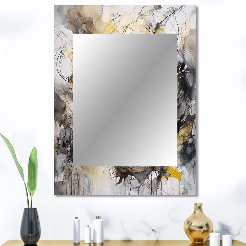 Symphonie de marbre jaune jaune II - grand miroir abstrait, décor de miroir mural unique jaune, impression d'art en métal
