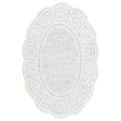 Novelty Rajashri Hand Tufted Wool/Cotton Geometric Rug in Light Gray/Ivory