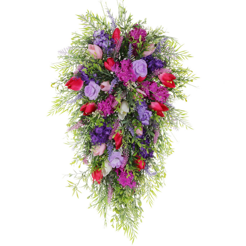 Couronne de printemps, décoration de couronne de printemps et d'été colorée, 1.57" H x 11.02" W x 11.81" D, Purple
