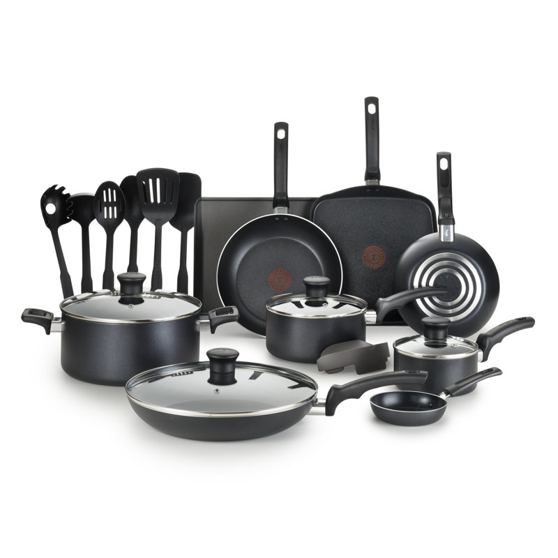 Batterie de cuisine antiadhésive T-fal Essentials, 20 pièces, noir