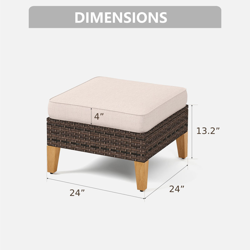 Salem Wicker Outdoor Patio Ottomans, Beige