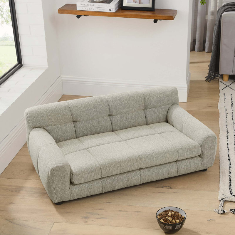 38” Wide Upholstered Dog Sofa Bed with Armrests, Beige, 14.5" H x 38" W x 22" D