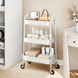 Metal Utility Cart, 3 Tier Rolling Cart With Lockable Wheels