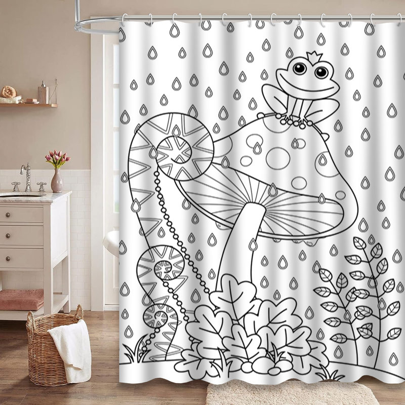 Rideau de douche avec 12 crochets Doodle, L 72 po x l 72 po