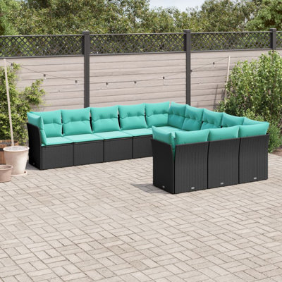  Ensemble de canapé de patio 11 pièces avec coussins en rotin de polyester noir