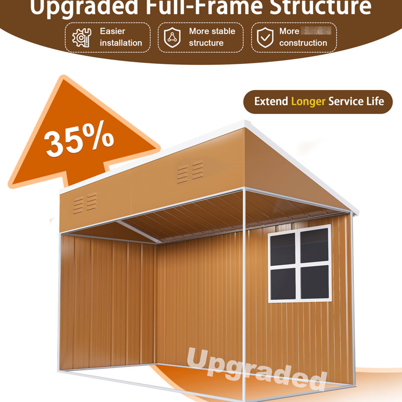 8x4 Ft Heavy - Duty Metal Storage Shed With Double Doors, Ventilation, And Sloped Roof. Suitable For Organizing Backyard Tools Lawn Equipment Windows, Ventilation Outdoor Space Arrangement. Grade