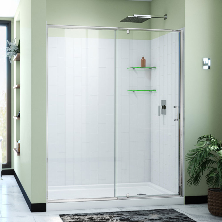 Flex 60" W x 34" D x 78" H Semi-Frameless Square Tub Enclosure with Fixed Panel and Base Included