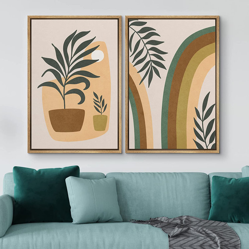 Mid Mid Century Modern Boho IDEA4WALL, ensemble d'art mural sur toile encadré Mid-Century, H 24 po x l 32 po, Beige
