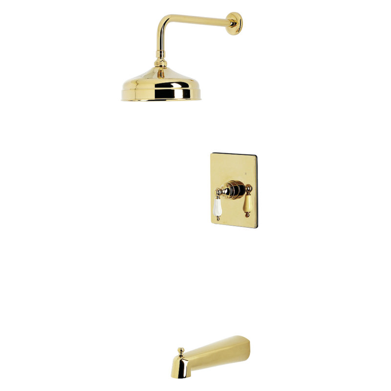 Robinet de baignoire et de douche à pression équilibrée à poignée simple Kingston Brass, Laiton poli