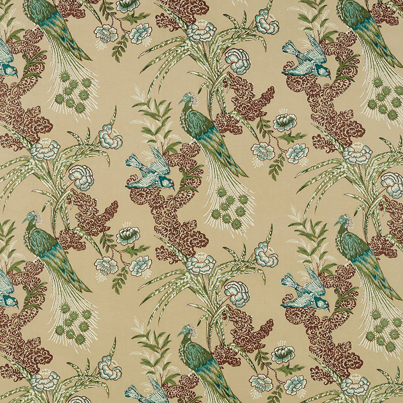 Schumacher x Miles Redd Peacock Fabric, Beige