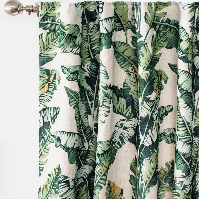 Rideaux en lin tropical à motif floral occultant et isolant pour chambre à coucher, L 52 po x L 84 po