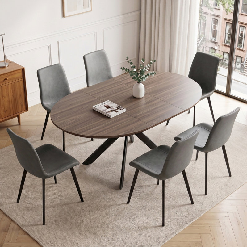 Ensemble de table de salle à manger ovale 7 pièces avec 6 chaises assorties pour la salle à manger, Gris