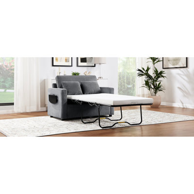 Gris - Canapé-lit convertible avec table d'appoint pliable, charge, rangement et corps de soutien en velours côtelé