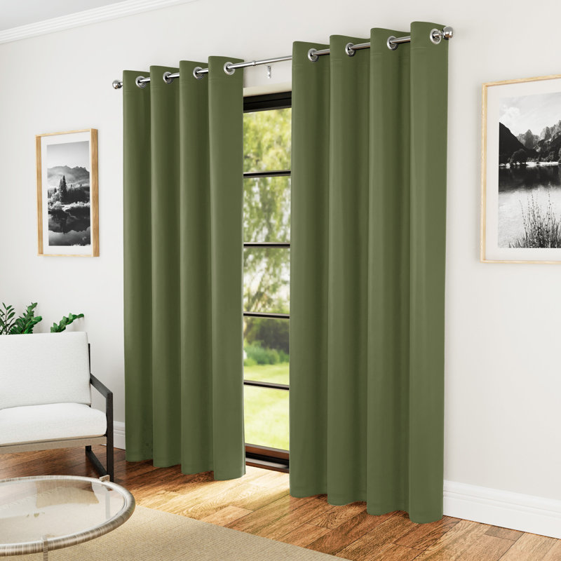 Room Darkening Curtain Pair, 117 W x 137 D cm, Olive Green