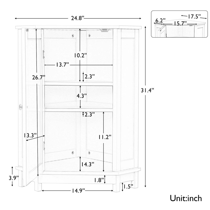 Bathroom Cabinet Triangle Corner Storage Cabinet With Adjustable Shelf Modern Style MDF Board