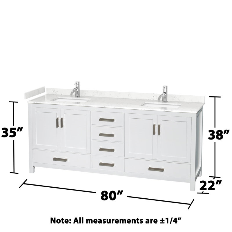Sheffield 80" Double Bathroom Vanity Set, Carrara Cultured Marble, White