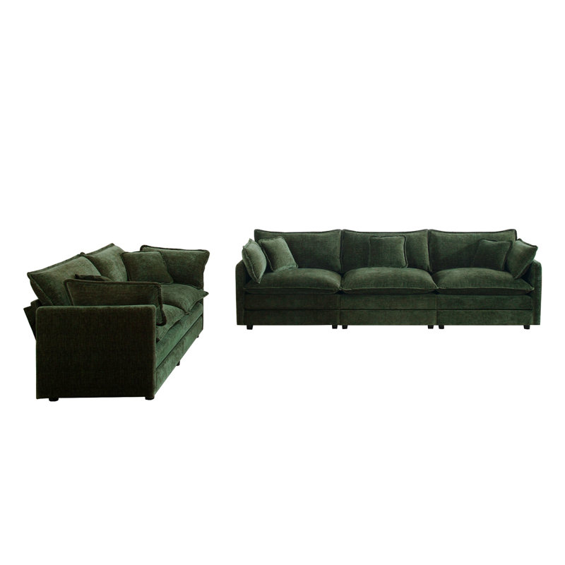 Ensemble de canapé de salon en chenille vert 2 + 3 places, ensemble de canapé de salon moderne et modulaire, Chenille vert